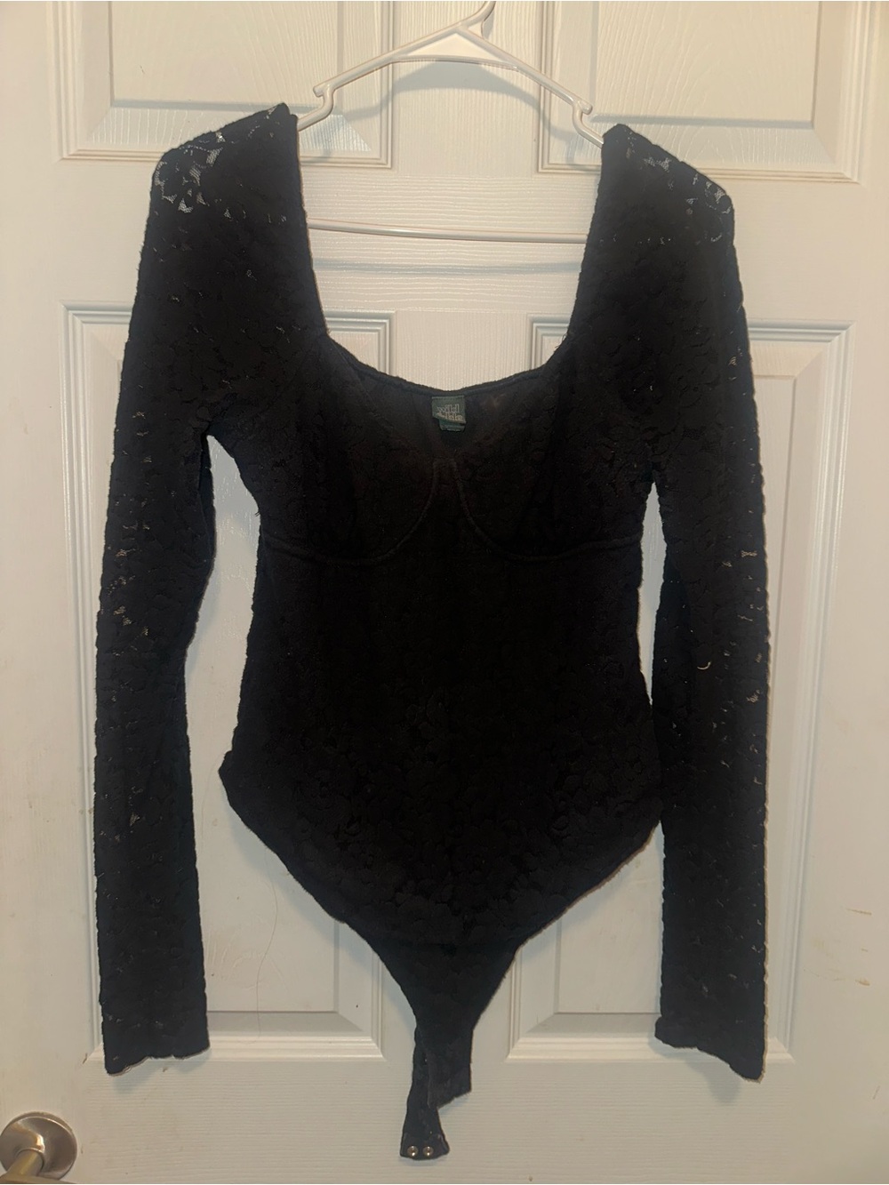 Off the Shoulder Black Lace Long-Sleeve Bodysuit -  Women Tops